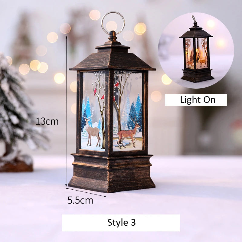 Santa Claus Snowman Lantern Light Merry Christmas