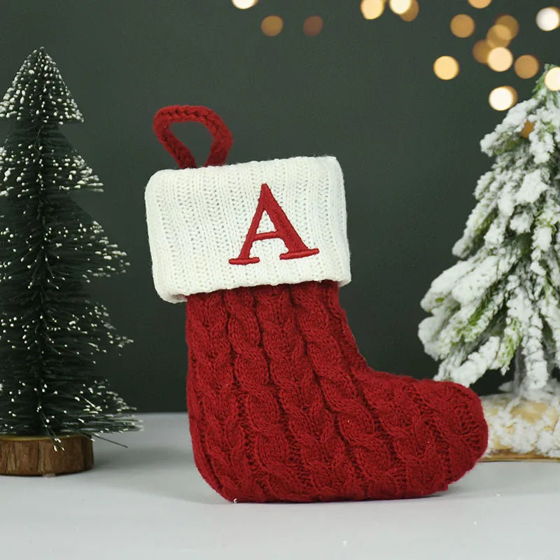 Name Letter Christmas Socks Red Snowflake