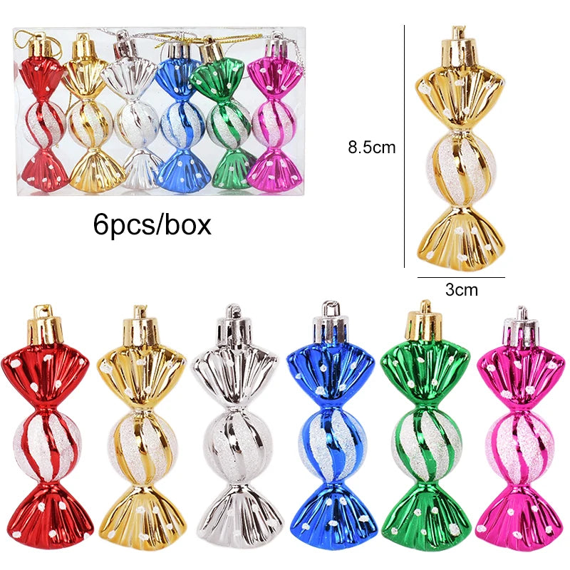 6pcs/box Christmas Candy Pendant Xmas Tree Hanging Ornaments
