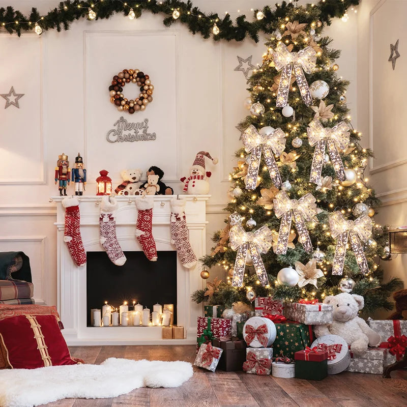 Xmas Tree LED Light Bow Ribbon Christmas Decorations