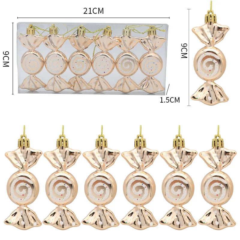 6pcs/box Christmas Candy Pendant Xmas Tree Hanging Ornaments