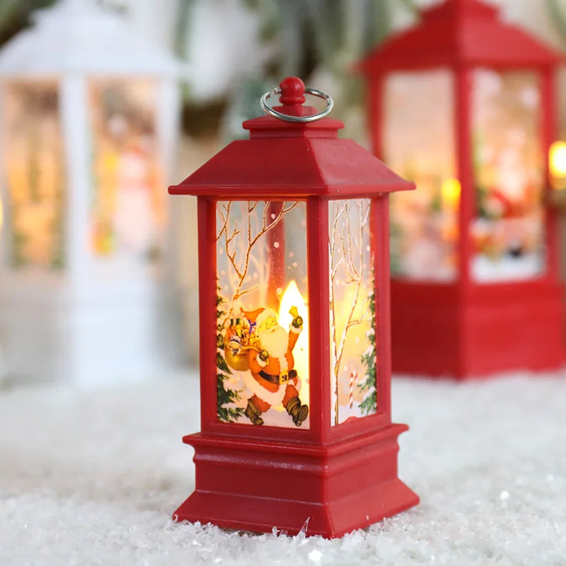Santa Claus Snowman Lantern Light Merry Christmas