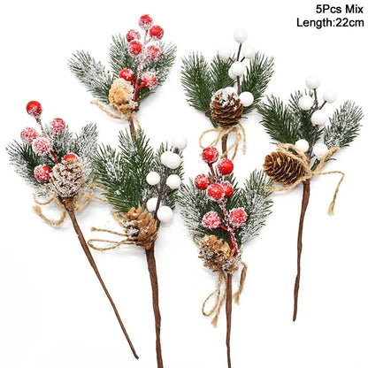 5Pcs Christmas Red Berry Articifial Flower Pine