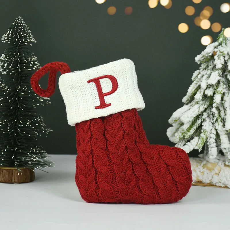 Name Letter Christmas Socks Red Snowflake