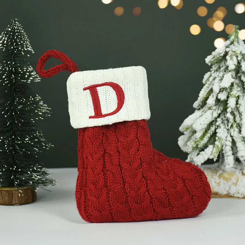 Name Letter Christmas Socks Red Snowflake