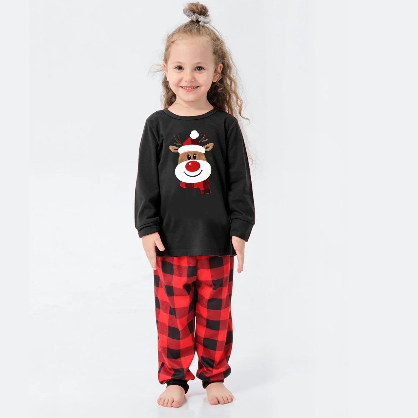 New Cartoon Deer Plaid Print Pajamas Set for Family