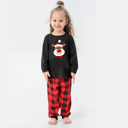 New Cartoon Deer Plaid Print Pajamas Set for Family