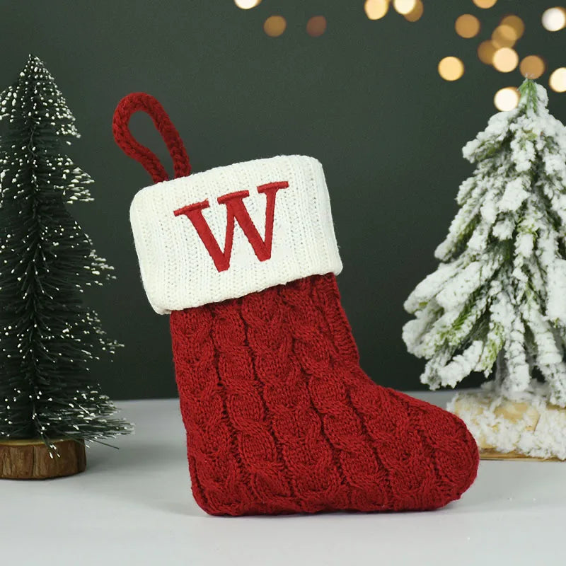 Name Letter Christmas Socks Red Snowflake