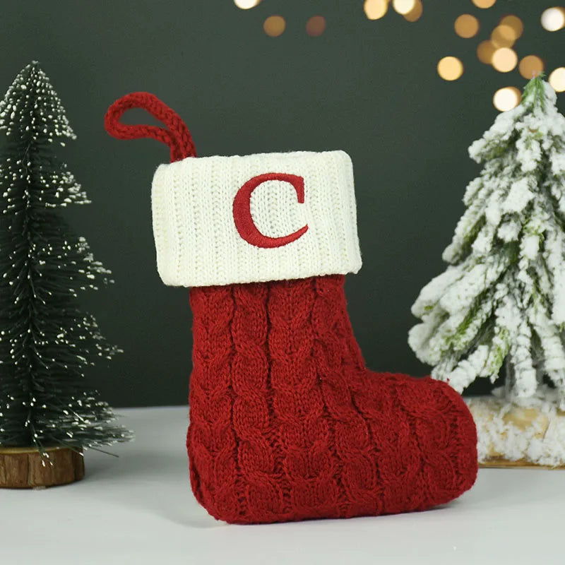 Name Letter Christmas Socks Red Snowflake