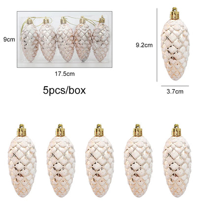 5Pcs Christmas Painted Pine Cone Balls Hanging Pendants