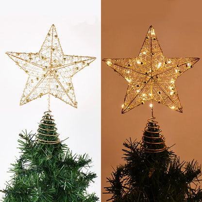 LED Light Christmas Tree Star Topper with Pearl Wire