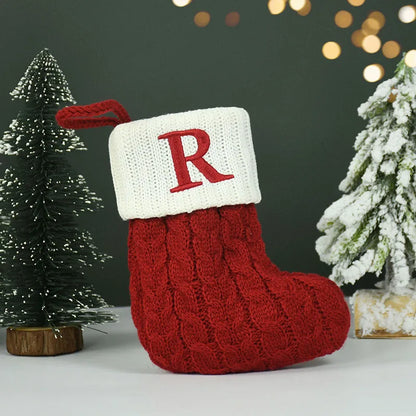 Name Letter Christmas Socks Red Snowflake
