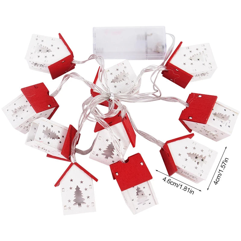 Christmas Wooden House LED String Light