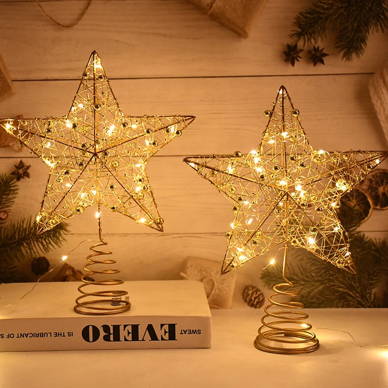 LED Light Christmas Tree Star Topper with Pearl Wire