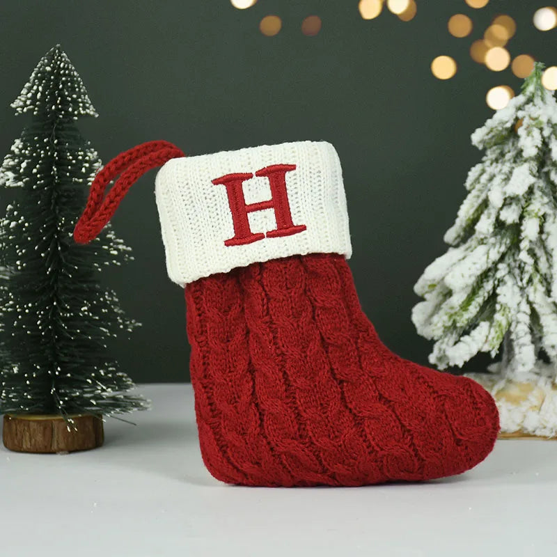 Name Letter Christmas Socks Red Snowflake