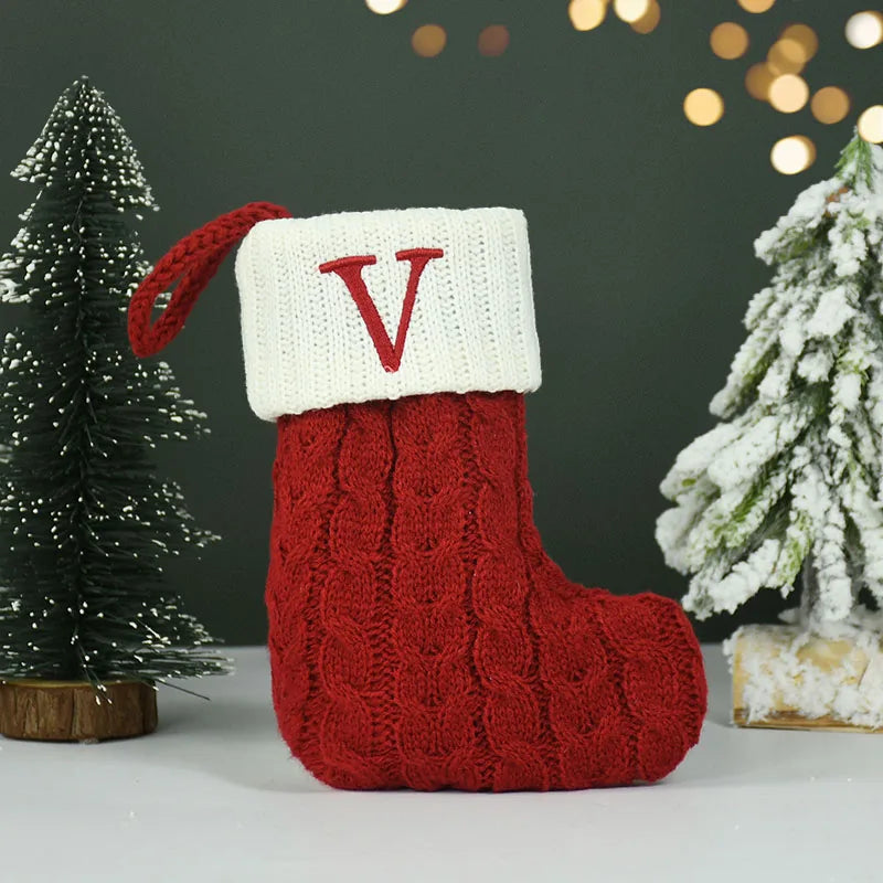 Name Letter Christmas Socks Red Snowflake