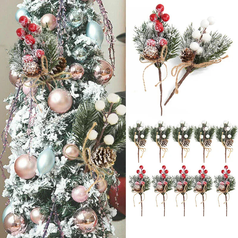 5Pcs Christmas Red Berry Articifial Flower Pine
