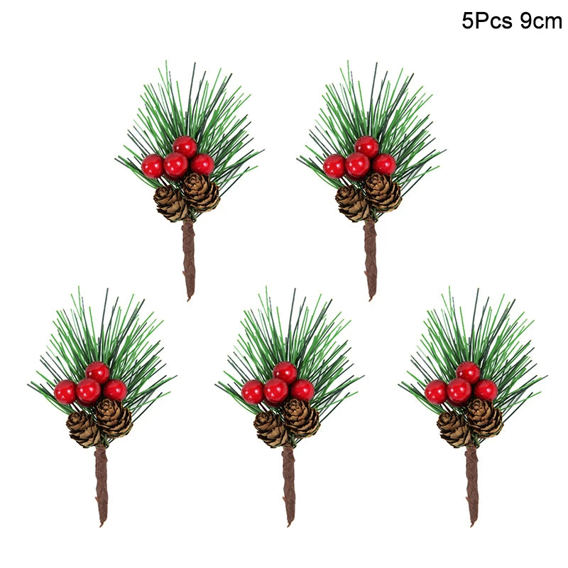 5Pcs Christmas Red Berry Articifial Flower Pine