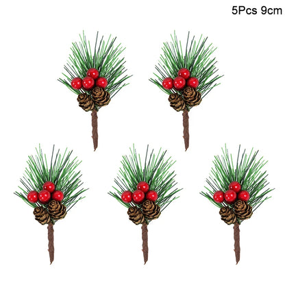 5Pcs Christmas Red Berry Articifial Flower Pine